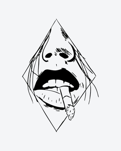Smokin' Lips semi-permanent tattoo design by INKY – Line Art, Diamond, Face illustration, 3 x 4 in (7x10 cm), available at inkytatt.com