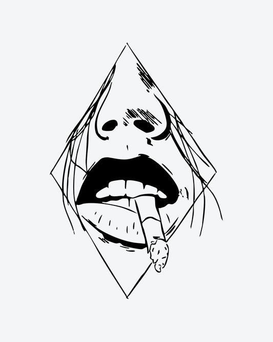 Smokin' Lips semi-permanent tattoo design by INKY – Line Art, Diamond, Face illustration, 3 x 4 in (7x10 cm), available at inkytatt.com