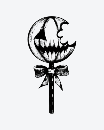Spooky Pop semi-permanent tattoo design by INKY – Eye, Bow, Face, Lantern illustration, 2 x 4 in (6x10 cm), available at inkytatt.com