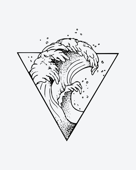 Triangle Wave semi-permanent tattoo design by INKY – Ocean Wave, Fine Line, Triangle, Geometric, Dotwork illustration, 2 x 2 in (4x4 cm), available at inkytatt.com