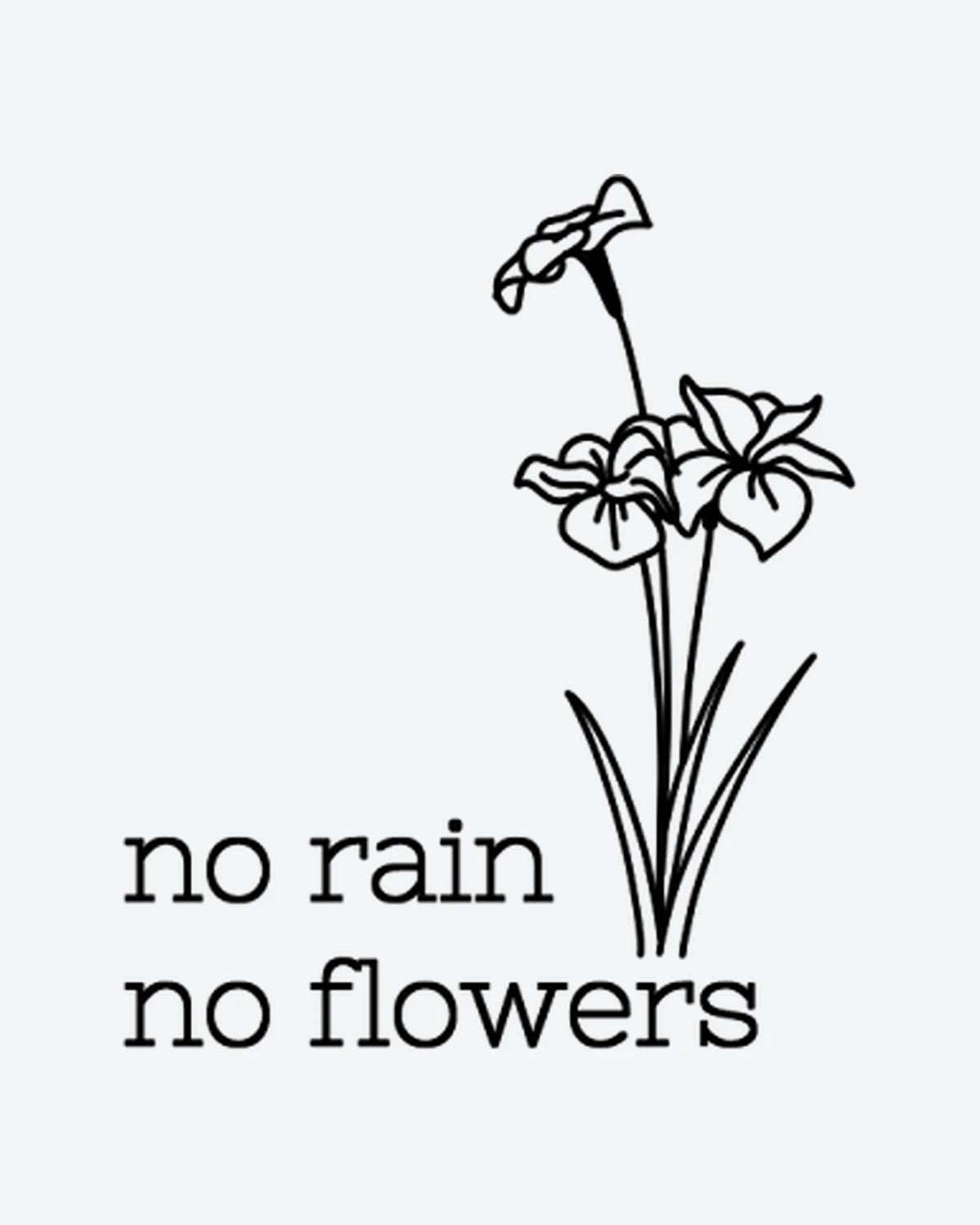 No Rain Flow 2 semi-permanent tattoo design by INKY – Fine Line, Flower, Leaves, Rain, Stem illustration, 2 x 2 in (4x4 cm), available at inkytatt.com