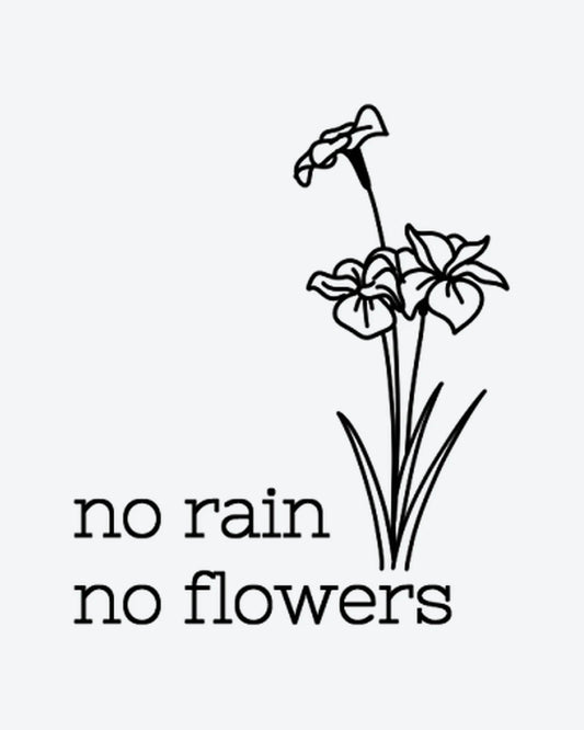 No Rain Flow 2 semi-permanent tattoo design by INKY – Fine Line, Flower, Leaves, Rain, Stem illustration, 2 x 2 in (4x4 cm), available at inkytatt.com