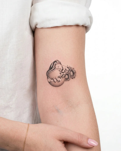 INKY Nature Embrac semi-permanent tattoo applied on a woman – 3 x 3 in (7x7 cm) design, realistic ink look, lasts 10 days