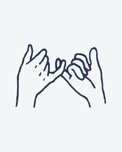 Pinky Promise semi-permanent tattoo design by INKY – Line Art, Hand illustration, 2 x 2 in (4x4 cm), available at inkytatt.com