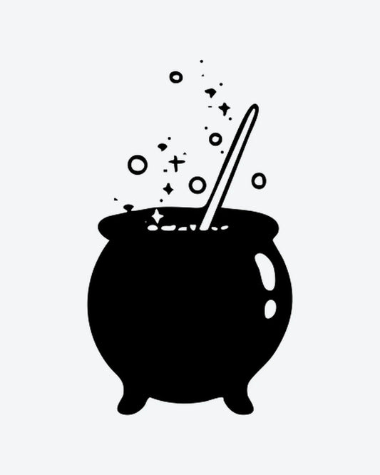 Cauldron semi-permanent tattoo design by INKY – Cauldron illustration, 0.5 x 0.5 in (1x1 cm), available at inkytatt.com