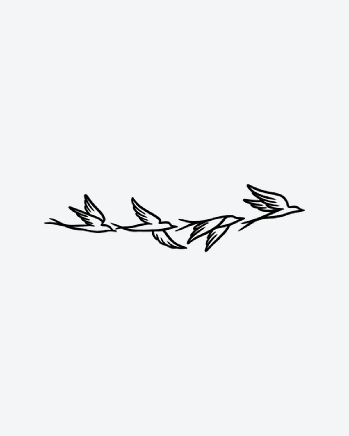 Bird Flight semi-permanent tattoo design by INKY – Fine Line, Bird, Swallow, Silhouette illustration, 2 x 4 in (6x10 cm), available at inkytatt.com