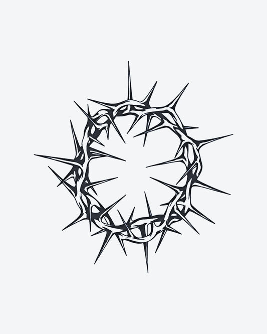 Thorn Crown semi-permanent tattoo design by INKY – Crown, Thorn illustration, 3 x 3 in (7x7 cm), available at inkytatt.com