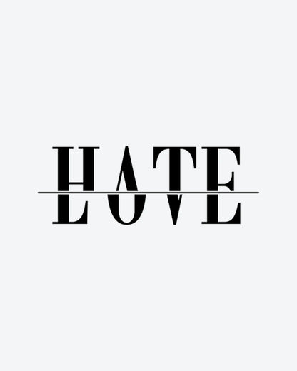 Love Hate semi-permanent tattoo design by INKY – Love Hate illustration, 2 x 2 in (4x4 cm), available at inkytatt.com
