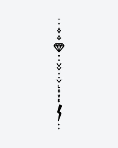 Love Bolt semi-permanent tattoo design by INKY – Fine Line, Arrow, Diamond, Lightning, Bolt illustration, 2 x 4 in (6x10 cm), available at inkytatt.com