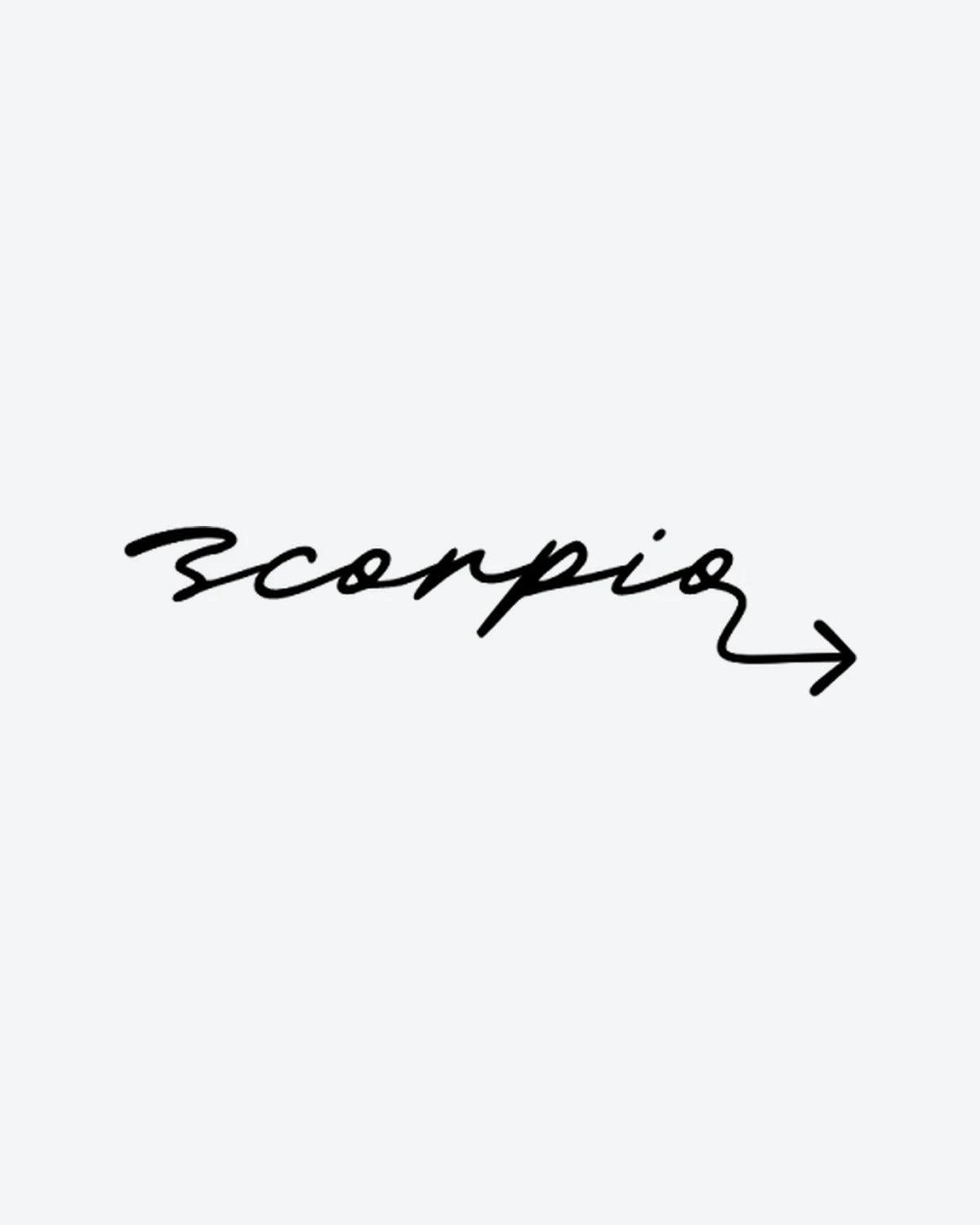 Scorpio Scrip semi-permanent tattoo design by INKY – Arrow, Scorpio illustration, 2 x 2 in (4x4 cm), available at inkytatt.com