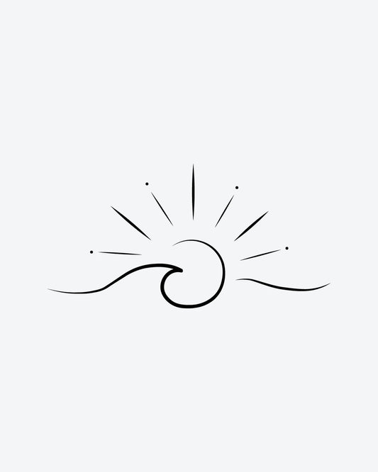 Sun Wave semi-permanent tattoo design by INKY – Ocean Wave, Fine Line, Sun, Dots, Beach illustration, 0.5 x 0.5 in (1x1 cm), available at inkytatt.com