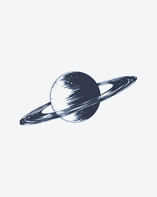Saturn semi-permanent tattoo design by INKY – Planet, Saturn, Dots, Ring illustration, 2 x 2 in (4x4 cm), available at inkytatt.com