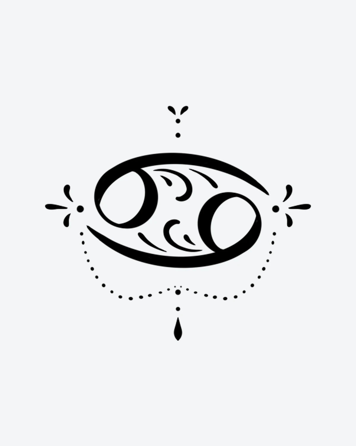 Cancer Charm semi-permanent tattoo design by INKY – Leaf, Starburst, Dots, Cancer, Garland illustration, 2 x 2 in (4x4 cm), available at inkytatt.com