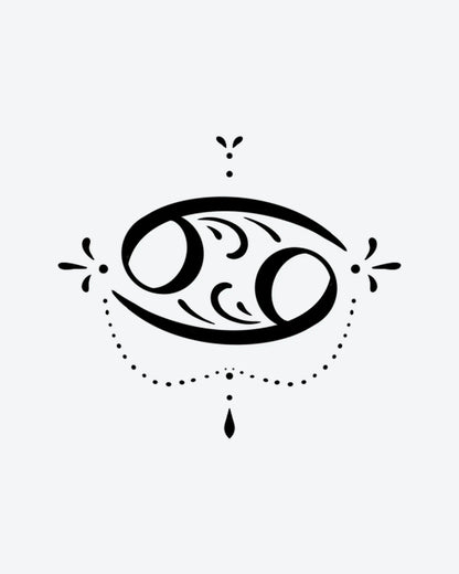 Cancer Charm semi-permanent tattoo design by INKY – Leaf, Starburst, Dots, Cancer, Garland illustration, 2 x 2 in (4x4 cm), available at inkytatt.com