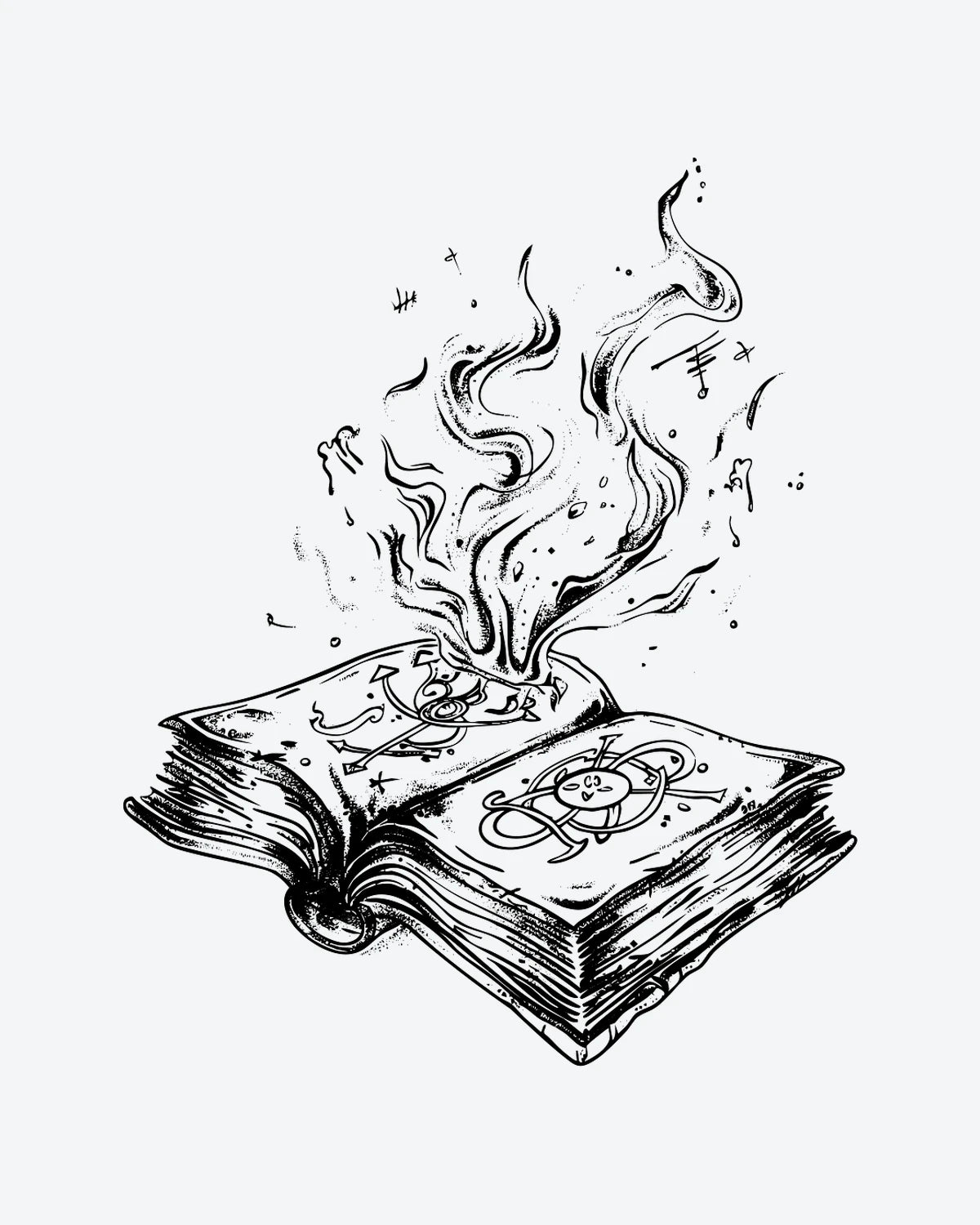 Magic Tome semi-permanent tattoo design by INKY – Line Art, Dotwork illustration, 3 x 3 in (7x7 cm), available at inkytatt.com