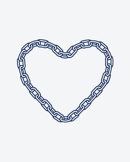 Chain Heart semi-permanent tattoo design by INKY – Line Art, Heart, Chain illustration, 0.5 x 0.5 in (1x1 cm), available at inkytatt.com