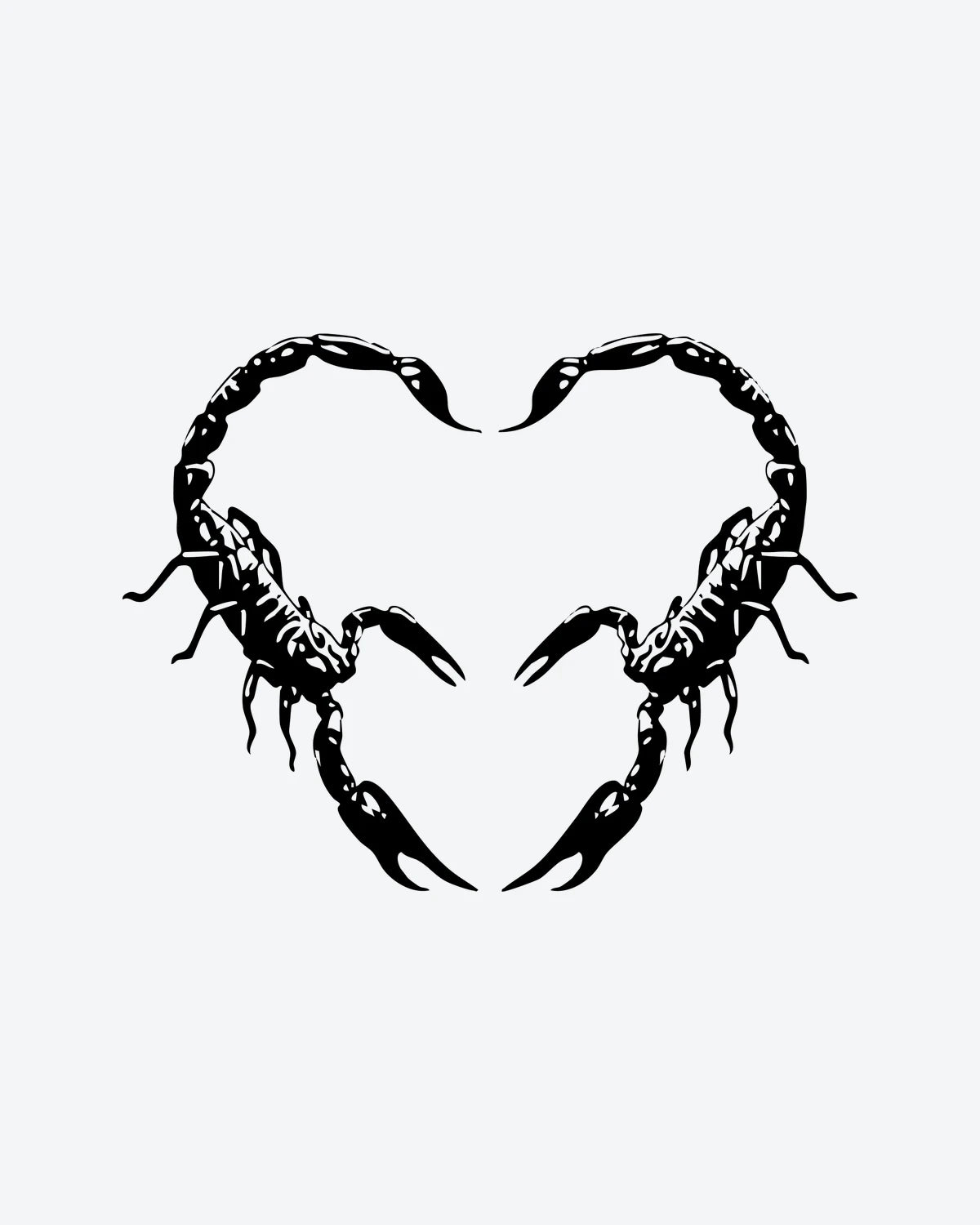 Scorpion Hear semi-permanent tattoo design by INKY – Scorpion, Heart, Silhouette illustration, 3 x 3 in (7x7 cm), available at inkytatt.com