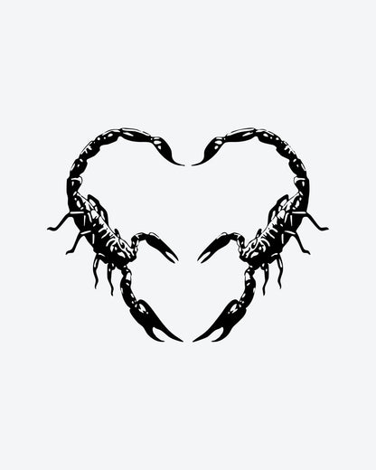 Scorpion Hear semi-permanent tattoo design by INKY – Scorpion, Heart, Silhouette illustration, 3 x 3 in (7x7 cm), available at inkytatt.com
