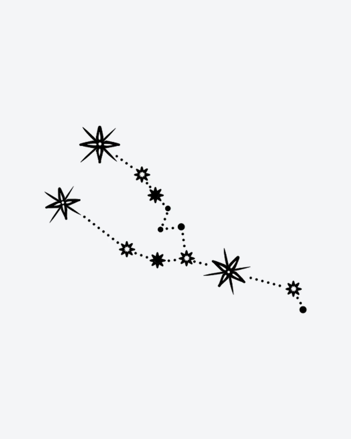 Taurus Star semi-permanent tattoo design by INKY – Fine Line, Star, Constellation, Dots, Taurus illustration, 2 x 2 in (4x4 cm), available at inkytatt.com