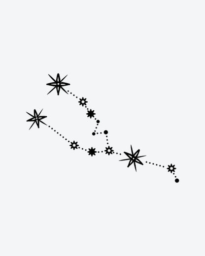 Taurus Star semi-permanent tattoo design by INKY – Fine Line, Star, Constellation, Dots, Taurus illustration, 2 x 2 in (4x4 cm), available at inkytatt.com