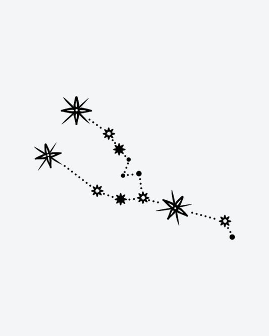 Taurus Star semi-permanent tattoo design by INKY – Fine Line, Star, Constellation, Dots, Taurus illustration, 2 x 2 in (4x4 cm), available at inkytatt.com