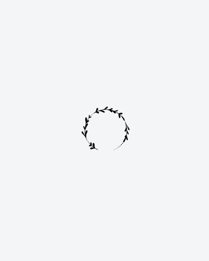 Leaf Wreath 2 semi-permanent tattoo design by INKY – Leaves, Circle, Dots, Wreath illustration, 3 x 3 in (7x7 cm), available at inkytatt.com