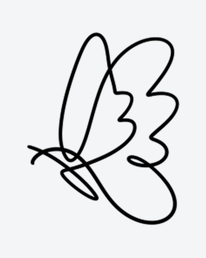 Linefly 2 semi-permanent tattoo design by INKY – Fine Line, Butterfly, Wings illustration, 0.5 x 0.5 in (1x1 cm), available at inkytatt.com