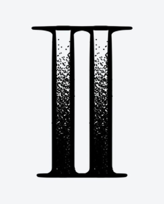Distressed 2 semi-permanent tattoo design by INKY – Roman Numeral, Dotwork, Frame illustration, 2 x 2 in (4x4 cm), available at inkytatt.com