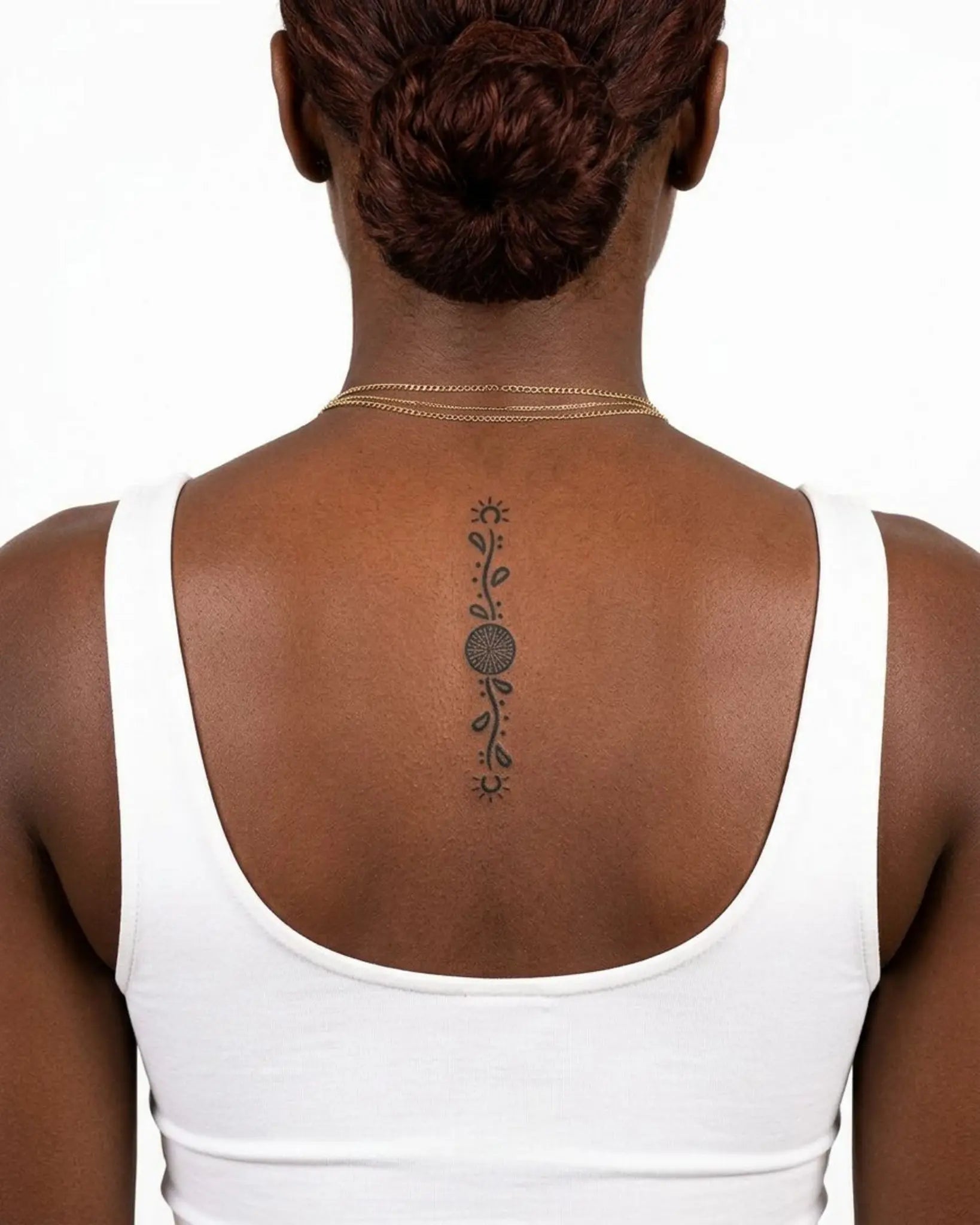 INKY Sun Vine semi-permanent tattoo applied on a woman – 2 x 4 in (6x10 cm) design, realistic ink look, lasts 10 days