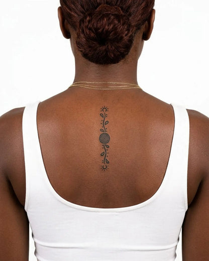 INKY Sun Vine semi-permanent tattoo applied on a woman – 2 x 4 in (6x10 cm) design, realistic ink look, lasts 10 days
