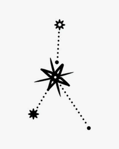 Star Cancer semi-permanent tattoo design by INKY – Star, Constellation, Starburst, Geometric, Lines illustration, 3 x 3 in (7x7 cm), available at inkytatt.com