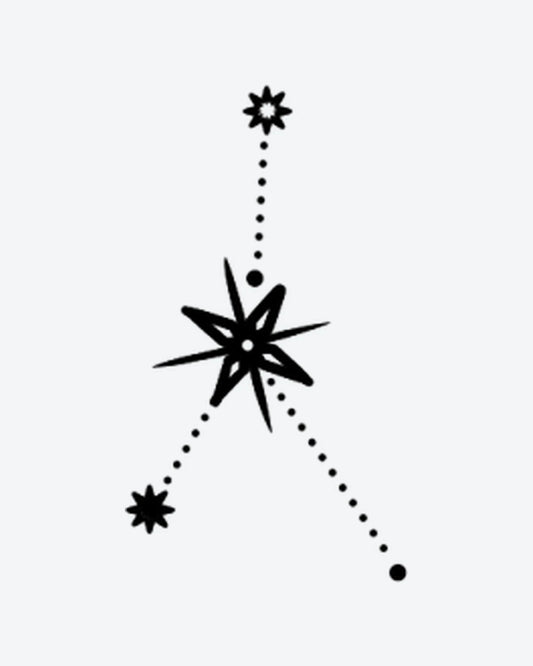 Star Cancer semi-permanent tattoo design by INKY – Star, Constellation, Starburst, Geometric, Lines illustration, 3 x 3 in (7x7 cm), available at inkytatt.com