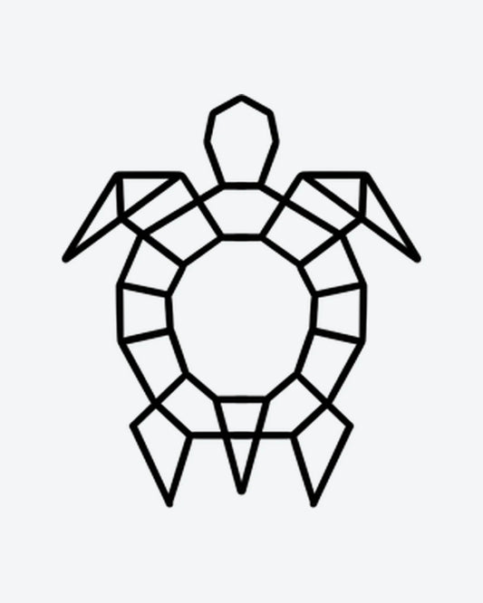 Geo Turtle semi-permanent tattoo design by INKY – Turtle, Circle, Geometric, Lines, Sea illustration, 0.5 x 0.5 in (1x1 cm), available at inkytatt.com
