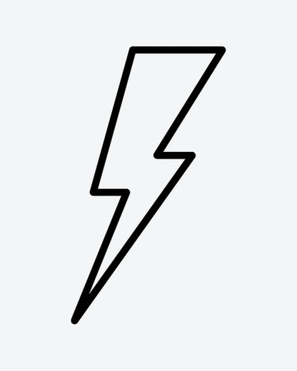 Lightning 2 semi-permanent tattoo design by INKY – Fine Line, Lightning, Bolt illustration, 0.5 x 0.5 in (1x1 cm), available at inkytatt.com