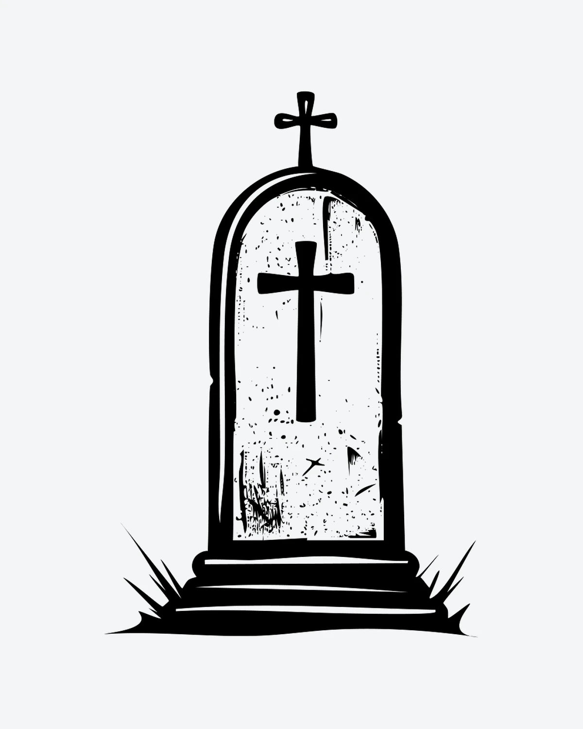 Dark Grave semi-permanent tattoo design by INKY – Cross, Face illustration, 2 x 2 in (4x4 cm), available at inkytatt.com
