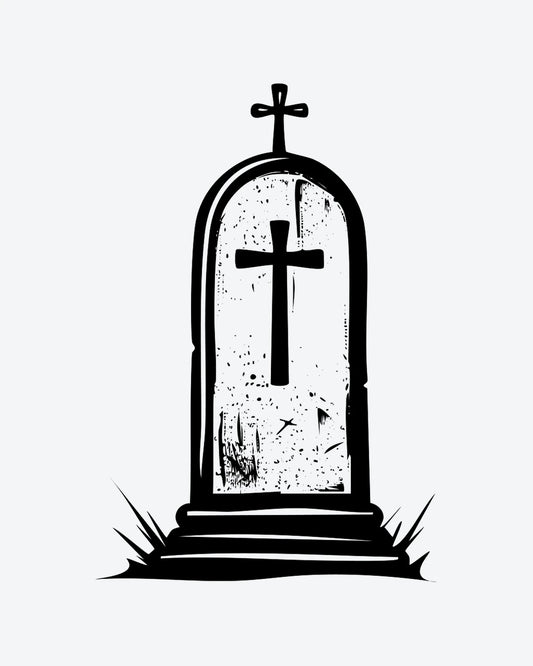 Dark Grave semi-permanent tattoo design by INKY – Cross, Face illustration, 2 x 2 in (4x4 cm), available at inkytatt.com