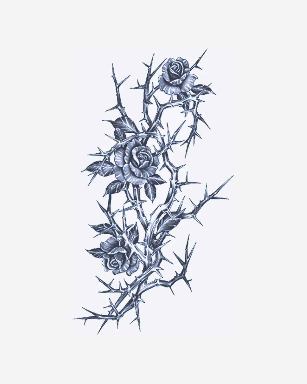Thorn Rose semi-permanent tattoo design by INKY – Rose, Vine illustration, 4 x 7 in (10x17 cm), available at inkytatt.com