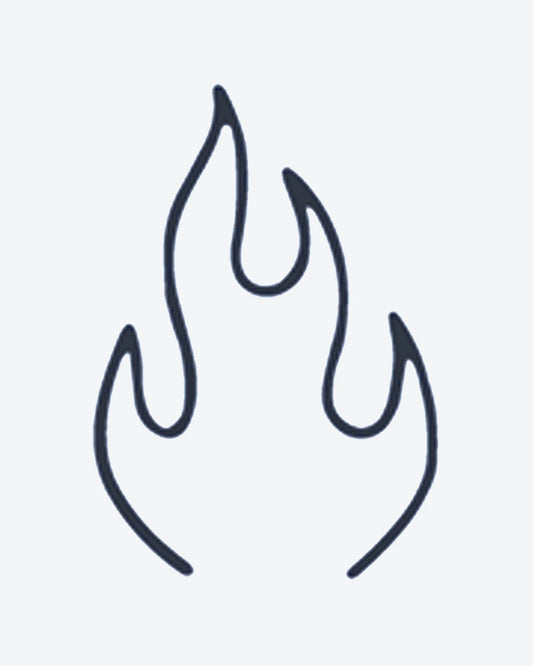 Flame Outline semi-permanent tattoo design by INKY – Fine Line, Flame, Fire illustration, 0.5 x 0.5 in (1x1 cm), available at inkytatt.com