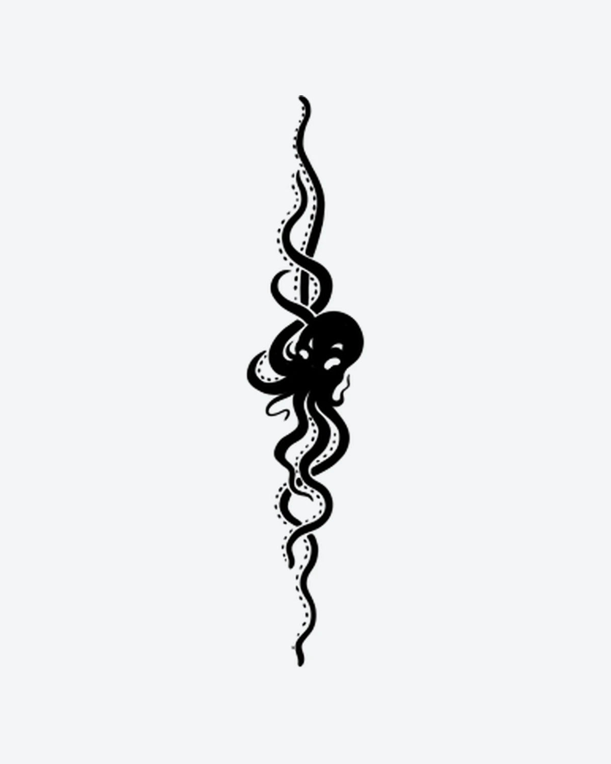 Kraken semi-permanent tattoo design by INKY – Octopus, Dotwork, Silhouette, Ocean, Sea illustration, 2 x 4 in (6x10 cm), available at inkytatt.com