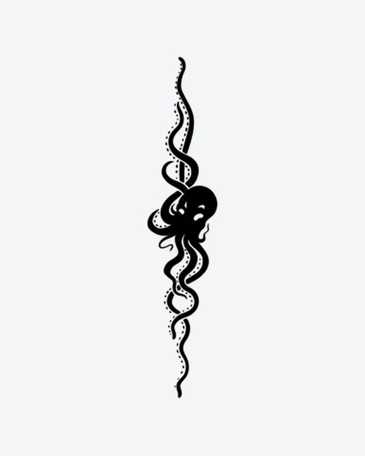 Kraken semi-permanent tattoo design by INKY – Octopus, Dotwork, Silhouette, Ocean, Sea illustration, 2 x 4 in (6x10 cm), available at inkytatt.com