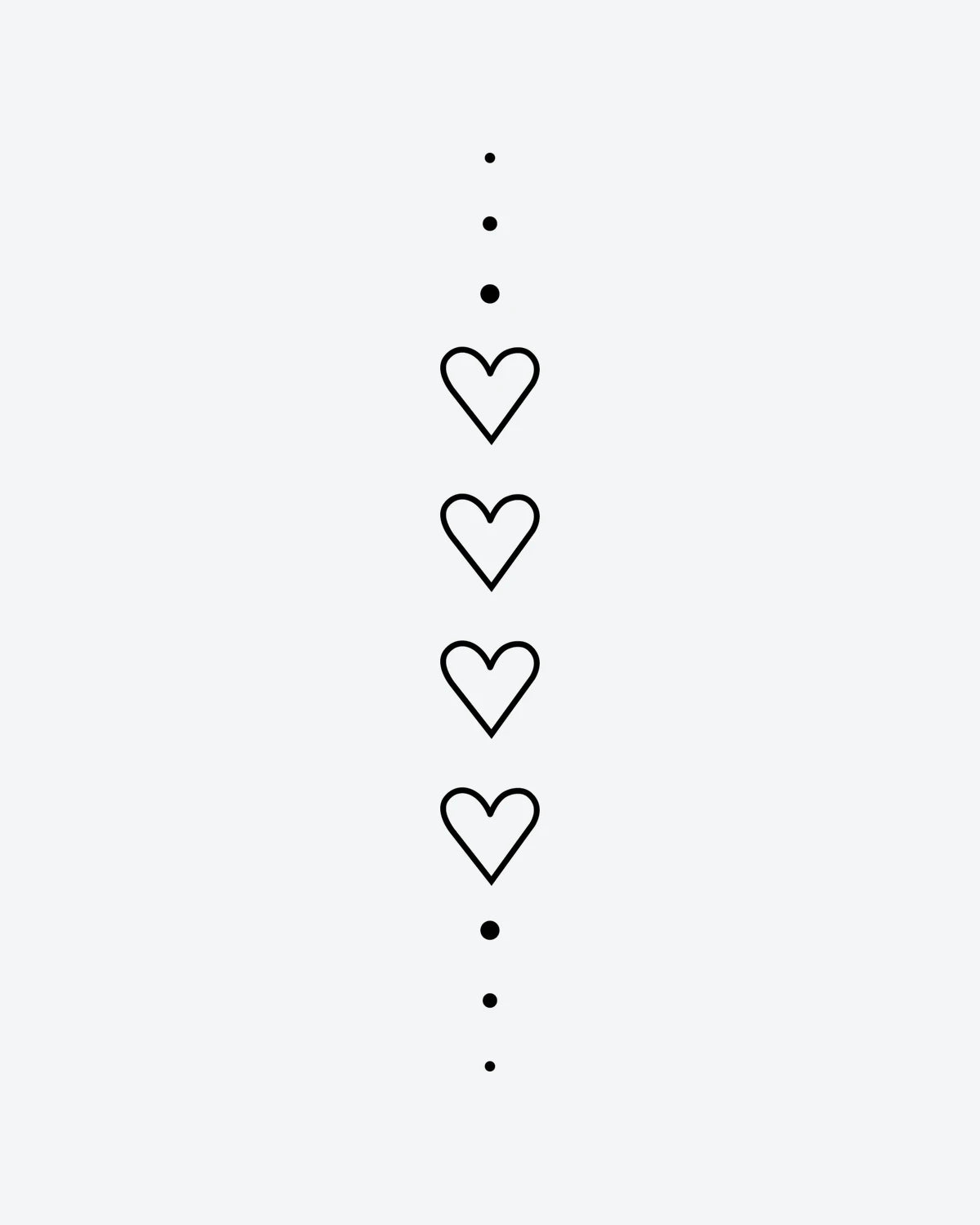 Heart Chain semi-permanent tattoo design by INKY – Fine Line, Heart, Dots illustration, 2 x 4 in (6x10 cm), available at inkytatt.com