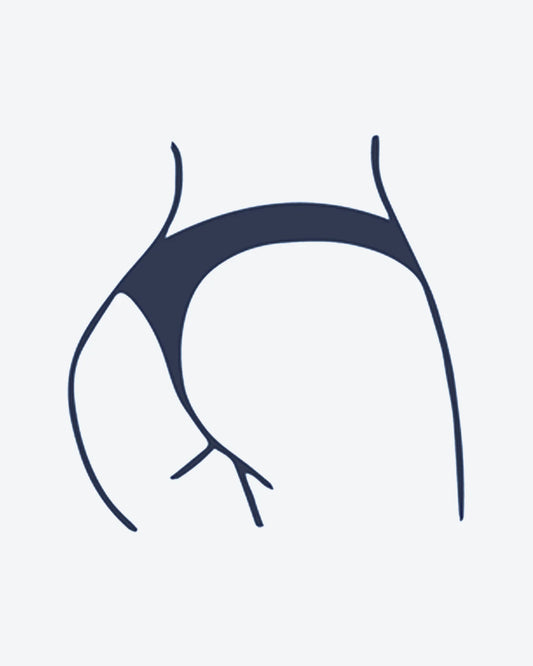 Bum Outline semi-permanent tattoo design by INKY – Fine Line, Silhouette illustration, 0.5 x 0.5 in (1x1 cm), available at inkytatt.com