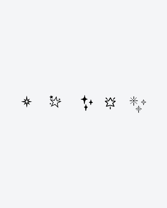 Star Sparkles semi-permanent tattoo design by INKY – Fine Line, Star, Starburst, Sparkle, Lines illustration, 2 x 4 in (6x10 cm), available at inkytatt.com