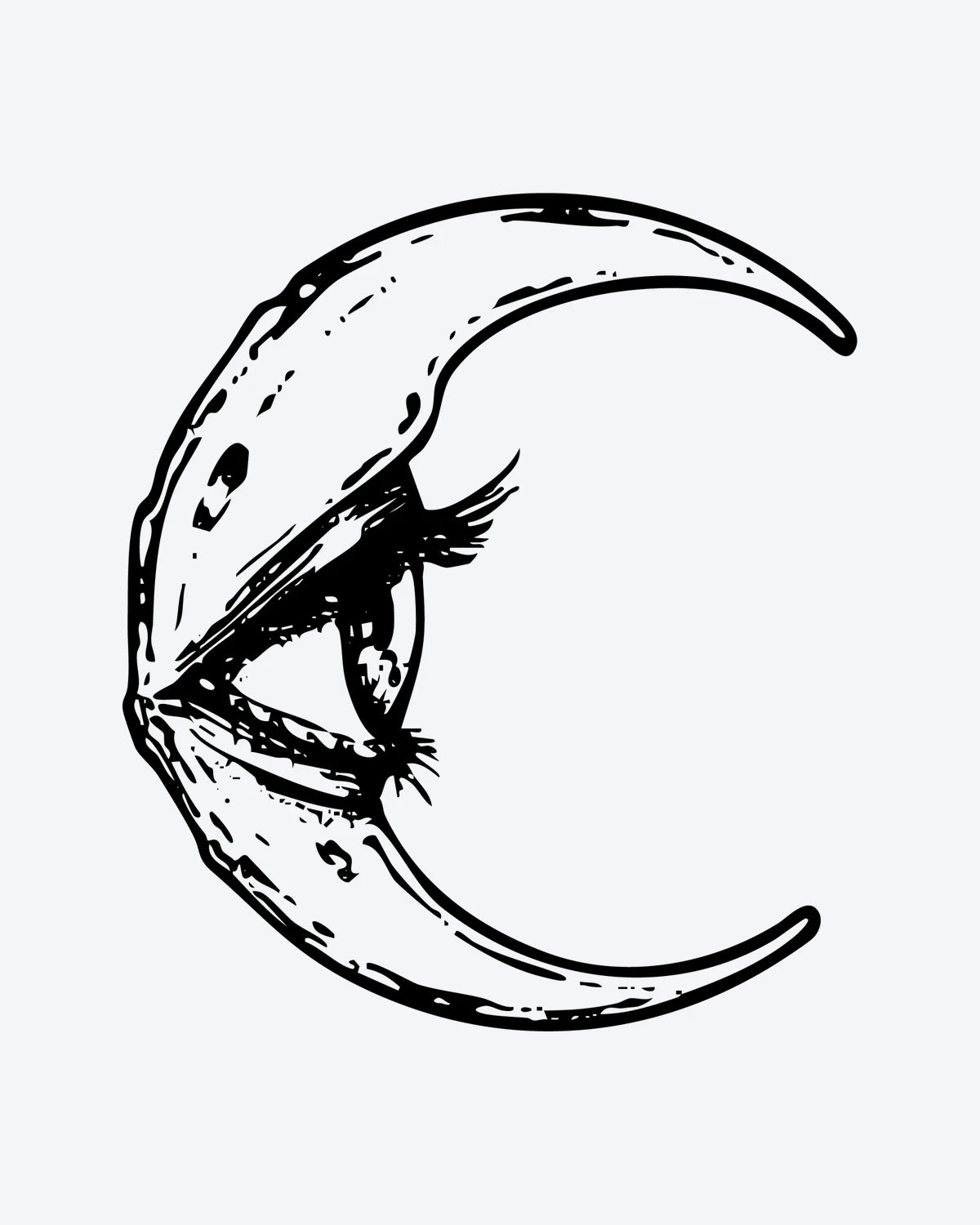 Luna Eye semi-permanent tattoo design by INKY – Crescent Moon, Eye, Hand illustration, 3 x 3 in (7x7 cm), available at inkytatt.com