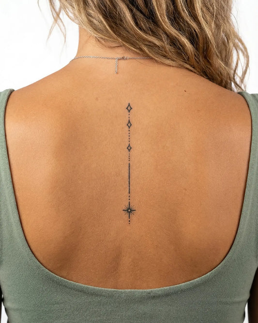 INKY Starfall semi-permanent tattoo applied on a woman – 2 x 4 in (6x10 cm) design, realistic ink look, lasts 10 days
