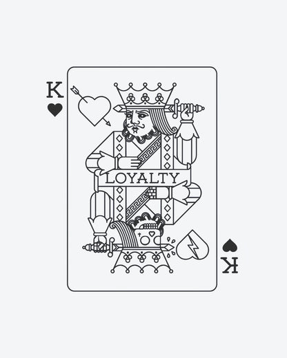 Loyalty King semi-permanent tattoo design by INKY – Line Art, Heart, Arrow, Crown, Sword illustration, 3 x 4 in (7x10 cm), available at inkytatt.com