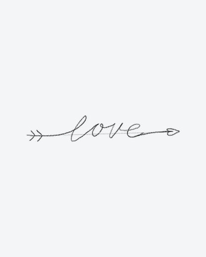 Love Arrow 5 semi-permanent tattoo design by INKY – Fine Line, Arrow illustration, 2 x 4 in (6x10 cm), available at inkytatt.com