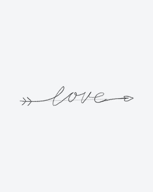 Love Arrow 5 semi-permanent tattoo design by INKY – Fine Line, Arrow illustration, 2 x 4 in (6x10 cm), available at inkytatt.com
