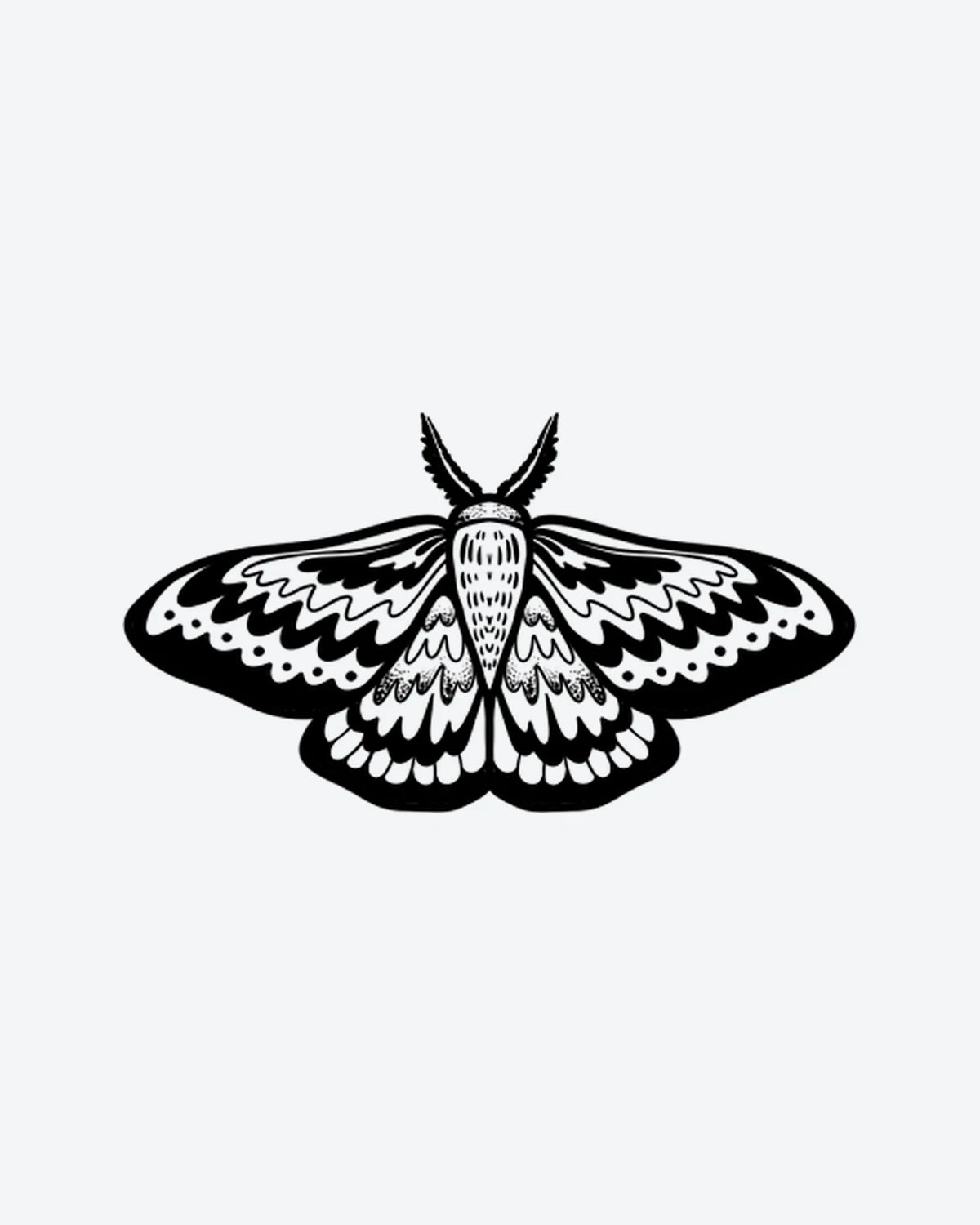 Moon Moth semi-permanent tattoo design by INKY – Dots, Lines, Pattern, Moth illustration, 3 x 4 in (7x10 cm), available at inkytatt.com