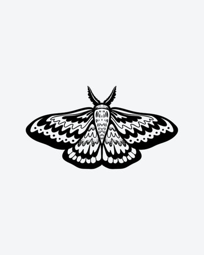 Moon Moth semi-permanent tattoo design by INKY – Dots, Lines, Pattern, Moth illustration, 3 x 4 in (7x10 cm), available at inkytatt.com